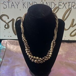 RMN Faux Pearl Twisted Multi Strand Necklace Bronze Champagne Vintage #29623